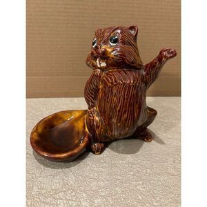 Mid Century Squirrel Planter Dish-HICKOK 1959 Ceramic Waving-SECURE SHIPPING